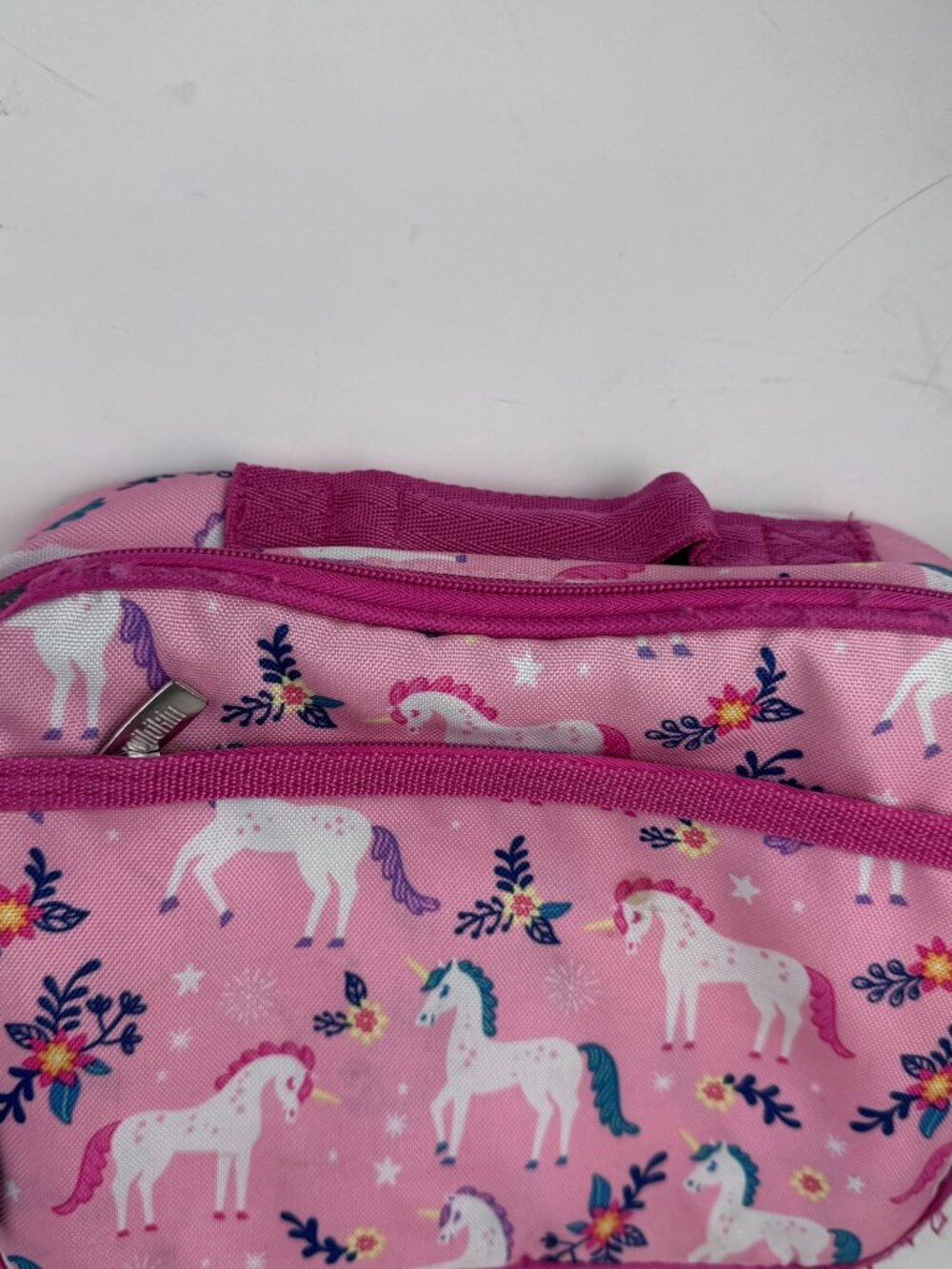 Wildkin Pink Unicorn Insulated Lunch Box Bag Cooler Zipper Pocket 9.5x7" stains - Picture 12 of 13